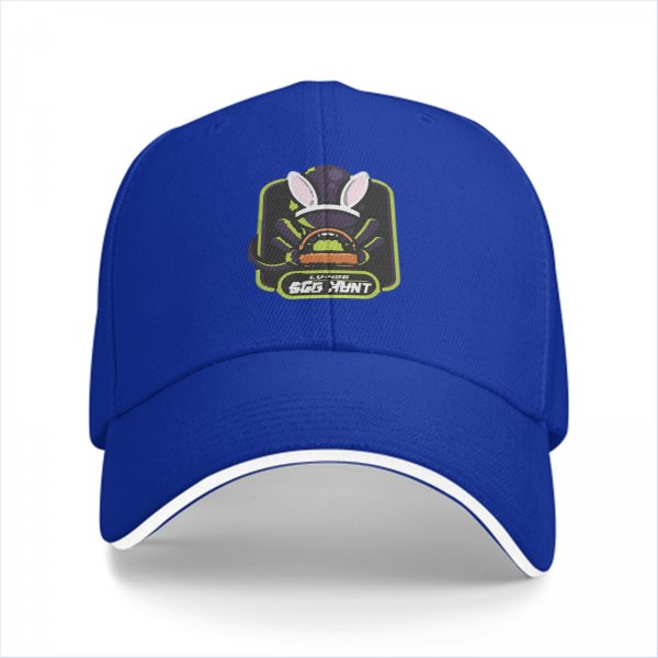 Black baseball cap with bunny ears egg hunt graphic design