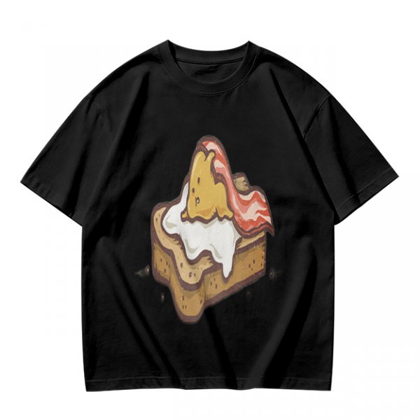 Olive T-Shirt With Cute Lazy Egg On Toast And Bacon Print
