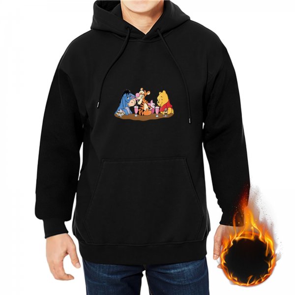 Black hoodie with Winnie the Pooh and friends tea party print