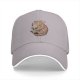 Black baseball cap with orange cat hugging skull and crescent moon print