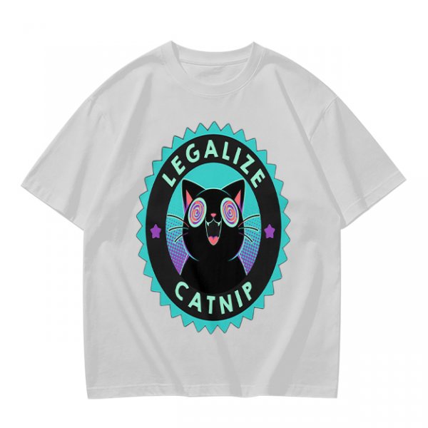 Olive T-Shirt with 'Legalize Catnip' Hypnotic Black Cat Graphic