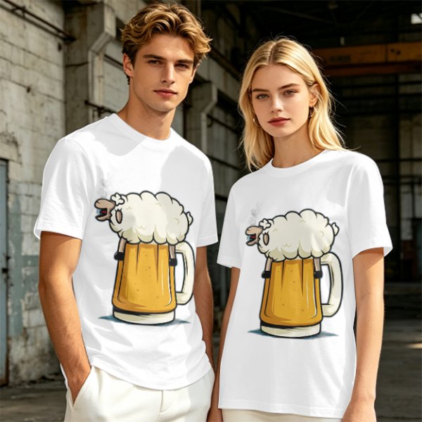 Olive Green T-Shirt With Funny Sheep Beer Mug Graphic