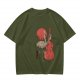 Olive T-Shirt With Crane Playing Cello Red Moon Art Print