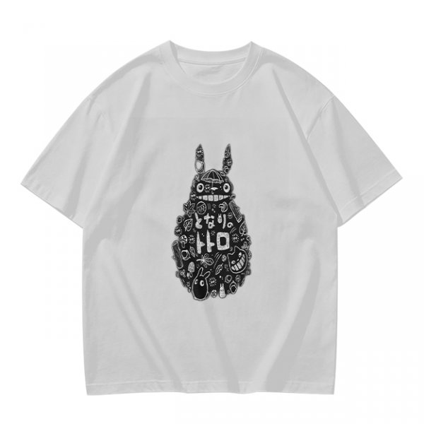 Olive T-shirt with Totoro Doodle Art Print