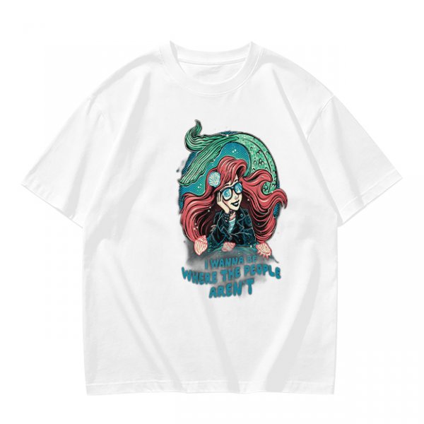 Olive t-shirt with modern mermaid graphic and 'I wanna be where the people aren't' text