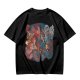 Olive T-shirt with 80s cartoon character crossover graphic