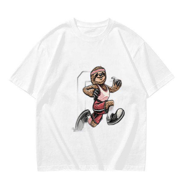 Olive T-Shirt with Cartoon Sloth Running Athlete Graphic