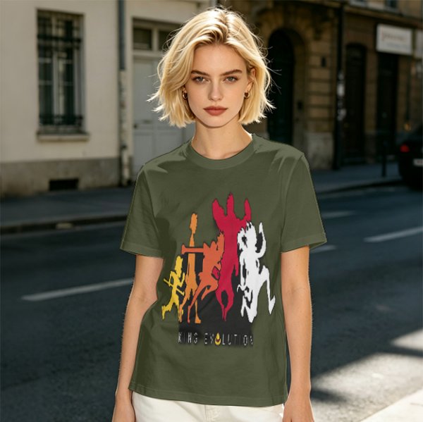 Olive Graphic T-Shirt with King Evolution Character Silhouettes