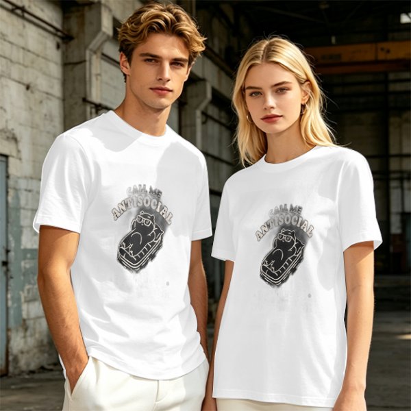 Oversized Olive T-Shirt With 'Call Me Antisocial' Bear Graphic
