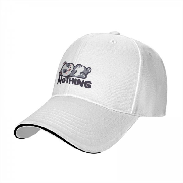 Black baseball cap with cute lying panda and 'NOTHING' print
