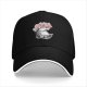 Black Baseball Cap with Cherry Blossom Tree and Whimsical Creature Print