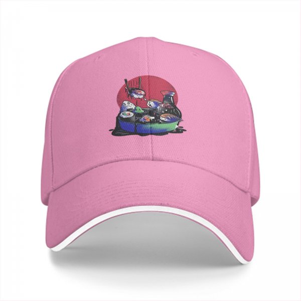 Black Baseball Cap With Playful Sushi Character Art Print