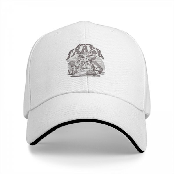 Black Baseball Cap With Raccoon Eating Graphic Print