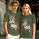 Olive graphic t-shirt with wolf rider and 'Fore' text print