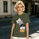 Olive T-Shirt With Stacked Cute Chibi Cats Graphic
