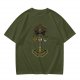 Olive Graphic T-Shirt With Anchor And Animal Head Emblem Print