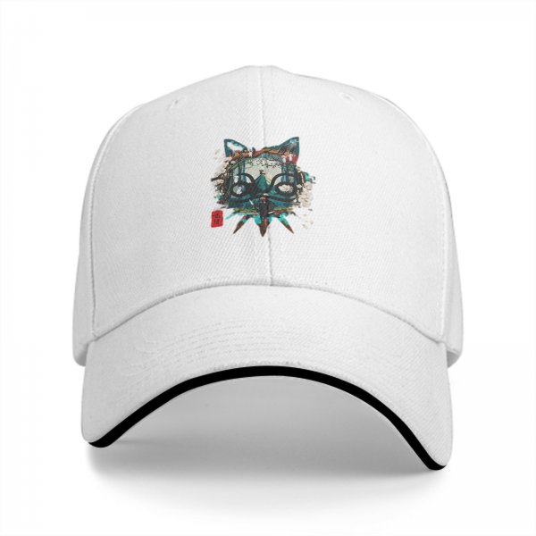 Black Baseball Cap With Japanese Style Cat Mask Art Print