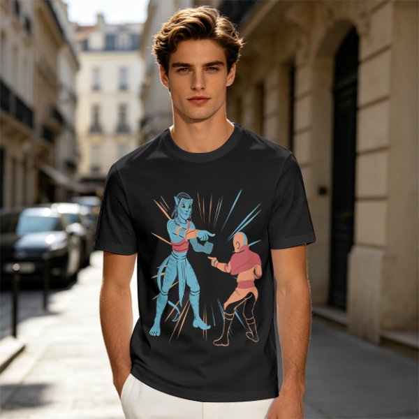 Olive T-shirt with Avatar Na'vi and Aang Pointing Meme Art
