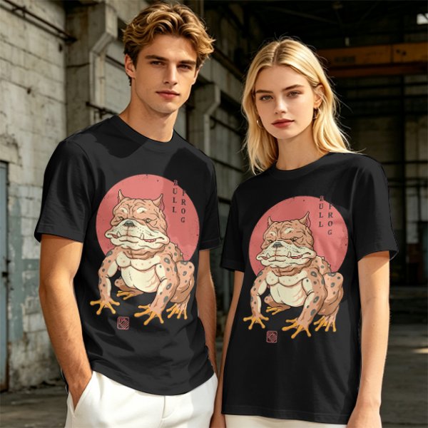 Olive Green T-Shirt With Bulldog Frog Hybrid Graphic Print