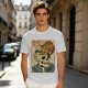 Olive t-shirt with a skull ramen bowl and a napping tabby cat print