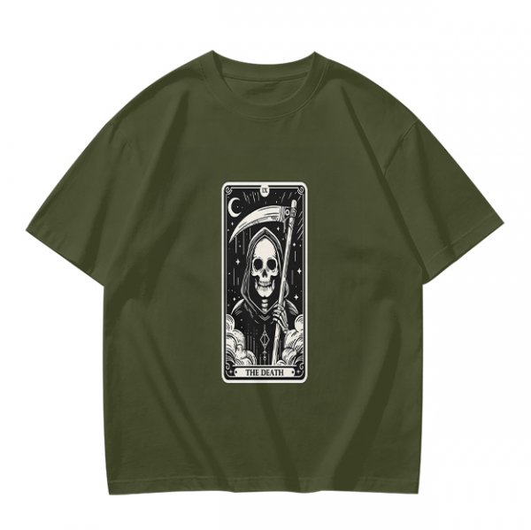 Olive T-shirt with The Death Tarot Card Grim Reaper Graphic