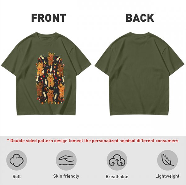 Olive T-Shirt With Cute Gingerbread Animal Christmas Print