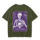 Olive T-Shirt With Skeleton Tarot Card 'The Coffee' Print