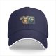 Black baseball cap with retro grumpy tabby cat and old mobile print