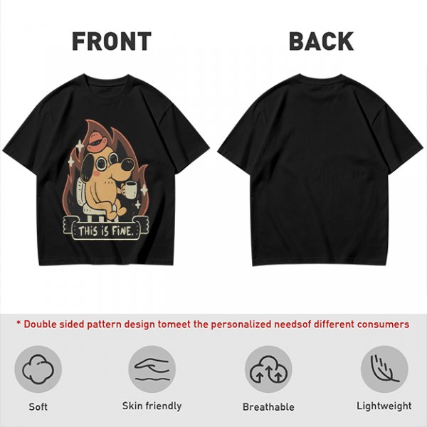 Olive T-Shirt Featuring the 'This Is Fine' Dog in Flames Holding Coffee