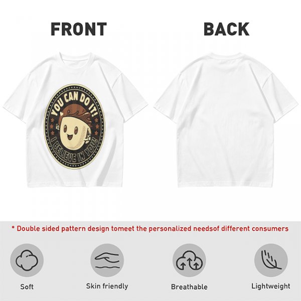 Olive green t-shirt with encouraging coffee character graphic and motivational text