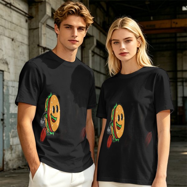 Olive T-Shirt With Cartoon Running Hamburger Character Print