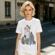 Olive T-shirt with whimsical forest spirit and children graphic print
