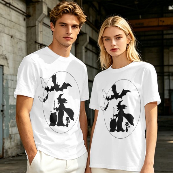 Olive Halloween Witch Silhouette Graphic Short Sleeve T-Shirt