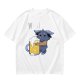 Olive T-Shirt With Cute Blue Goat Holding Foamy Beer Mug Print