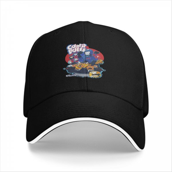 Black Baseball Cap With Cobra Puffs Graphic Print