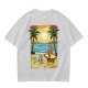 Olive T-Shirt with Beach Scene Print Featuring Totoro and Friends
