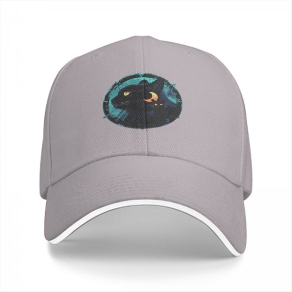 Black Baseball Cap With Mystical Black Cat And Crescent Moon Art