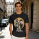 Olive graphic tee with punk raccoon and opossum 'Stay Trashy' print
