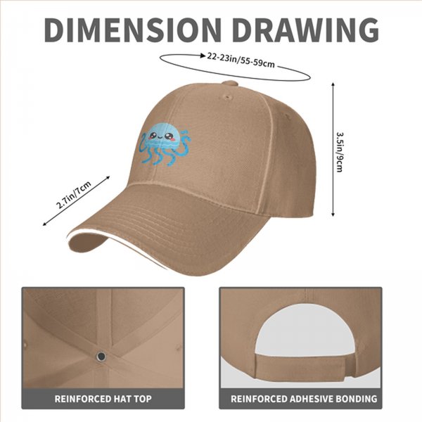 Black Baseball Cap With Cute Kawaii Light Blue Jellyfish Print