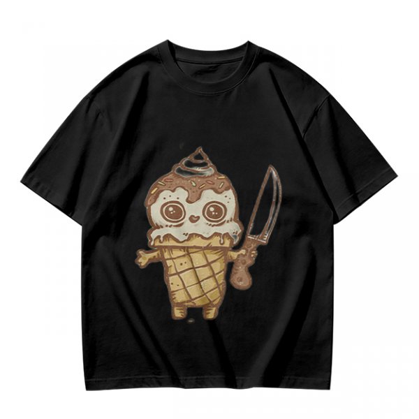 Olive T-Shirt With Cute Ice Cream Cone Holding Knife Print