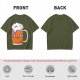 Olive T-Shirt With Cute Kawaii Beer Mug Graphic
