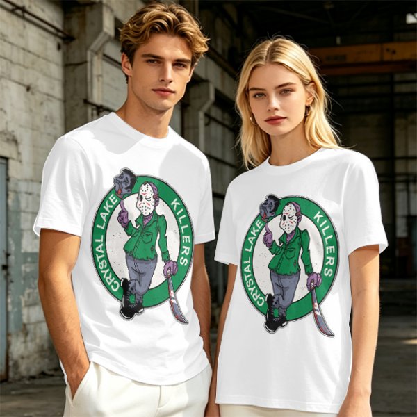Army Green T-Shirt with Crystal Lake Killers Jason Voorhees Graphic