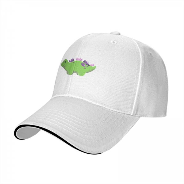 Black Baseball Cap With Cute Green Dinosaur Graphic