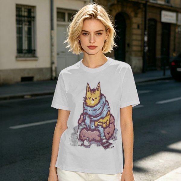 Olive T-Shirt With Meditating Cat Graphic Print