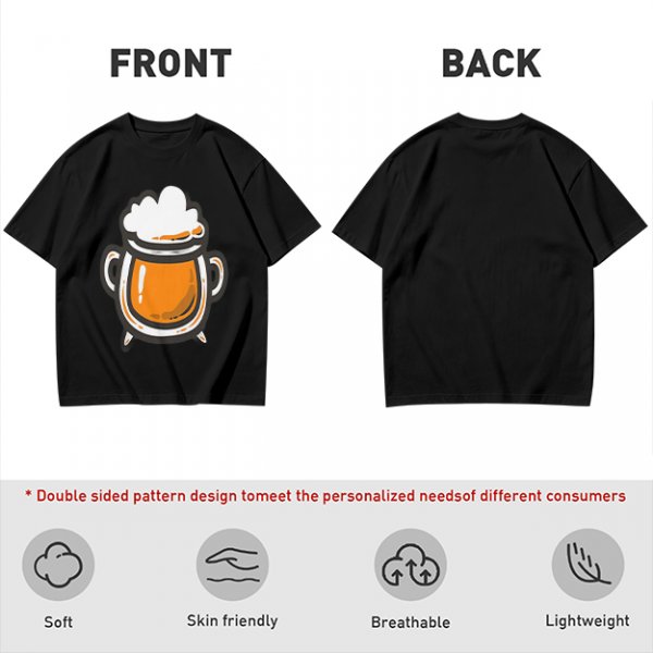 Olive Green T-Shirt With Stylized Beer Mug Graphic Print