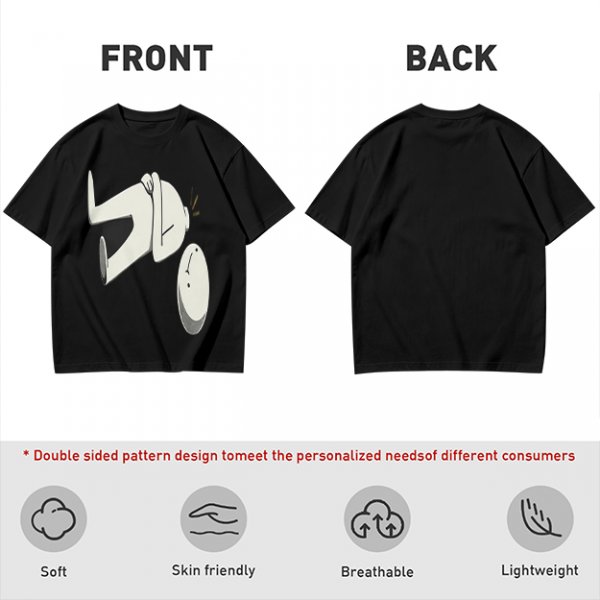 Olive T-Shirt With Surprised Cartoon Figure And Separate Face Print