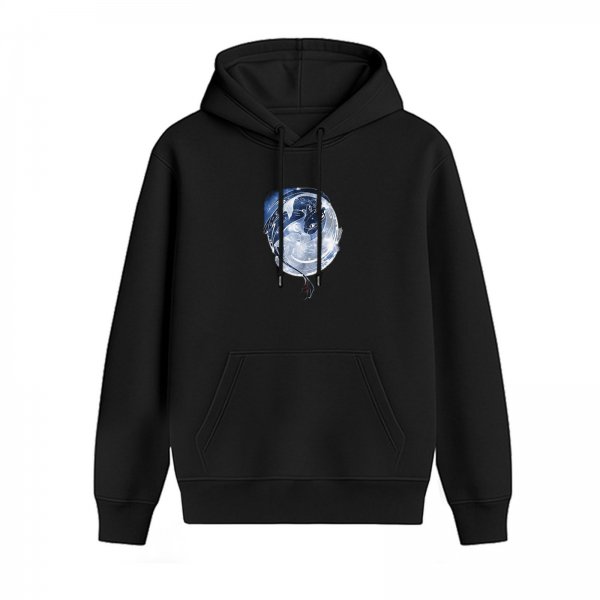 Black Hoodie With Celestial Moon Graphic Print
