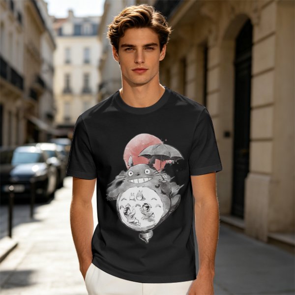 Olive T-shirt with Totoro and Friends Watercolor Print
