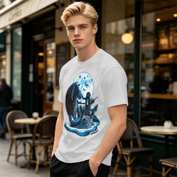 Olive T-Shirt With Dragon Rider Moonlit Fantasy Art Print