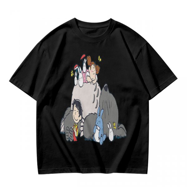 Olive T-shirt with whimsical forest spirit and children graphic print